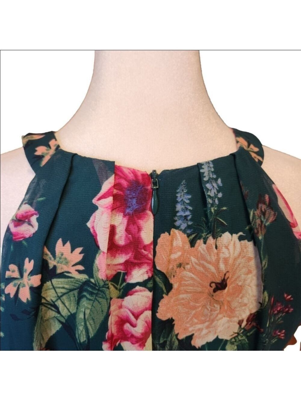 ELIZA J EMERALD GREEN FLOWY FLORAL SLEEVELESS HALTER MAXI DRESS SIZE 8 - Picture 6 of 7